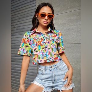 Flacart Allover Print Crop Shirt